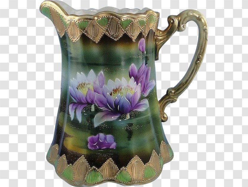 Jug Vase Pottery Ceramic Pitcher - Hand Painted Lotus Borders Transparent PNG