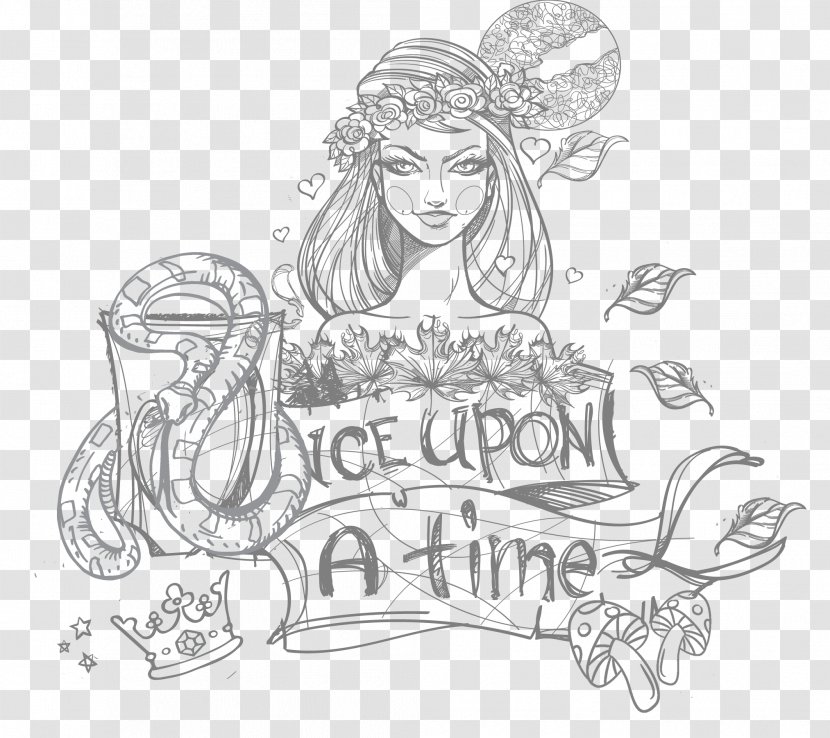 Black And White Clip Art Sketch Drawing Line - Monochrome - Fairy Transparent PNG
