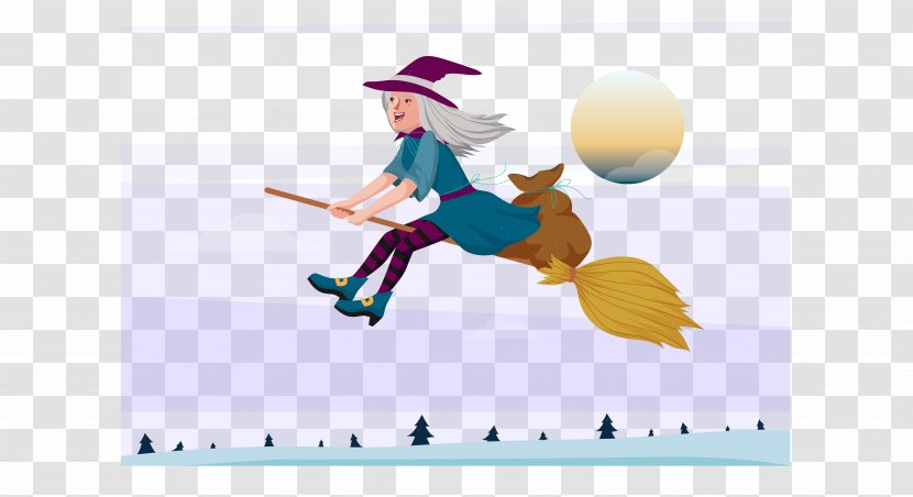 Flight Halloween Costume Game Illustration - Painted Witch Flying Transparent PNG