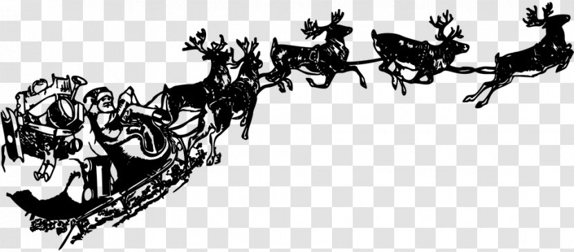 Santa Claus Reindeer Sled Clip Art - Oxcart - Christmas Silhouette Sleigh Transparent PNG