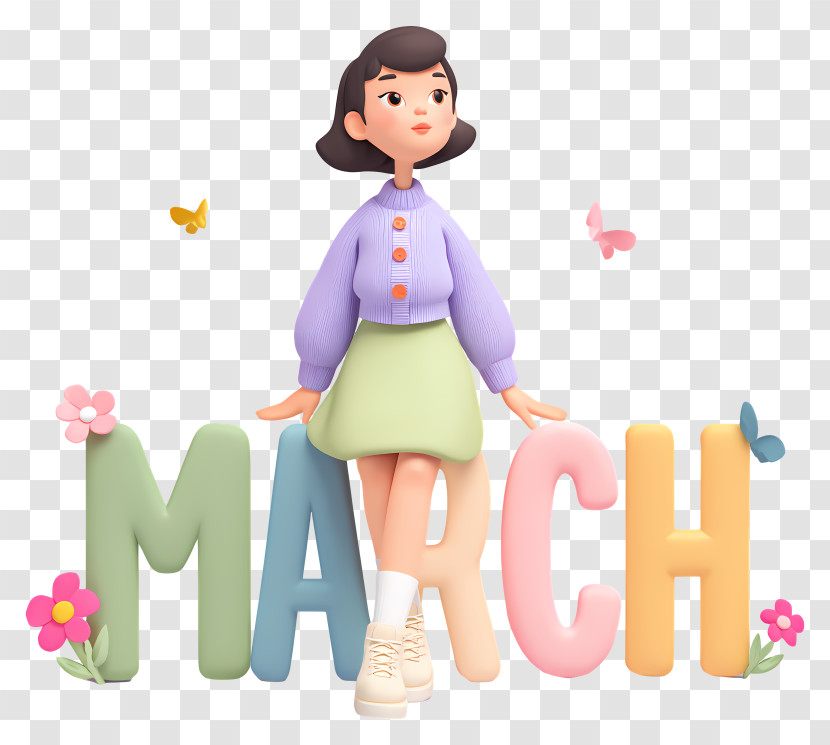 March Lettering With Girl Transparent PNG