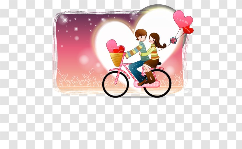 Cartoon Drawing Romance - Bicycle - Couple Cycling Transparent PNG