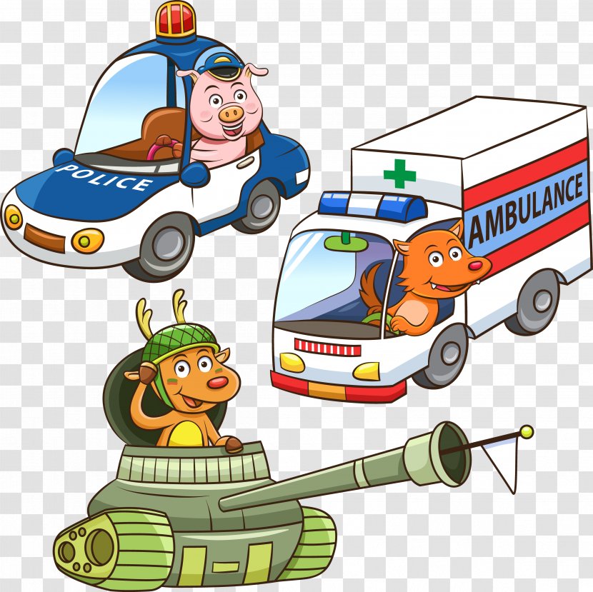 Cartoon Royalty-free Police - Car - Ambulance Transparent PNG