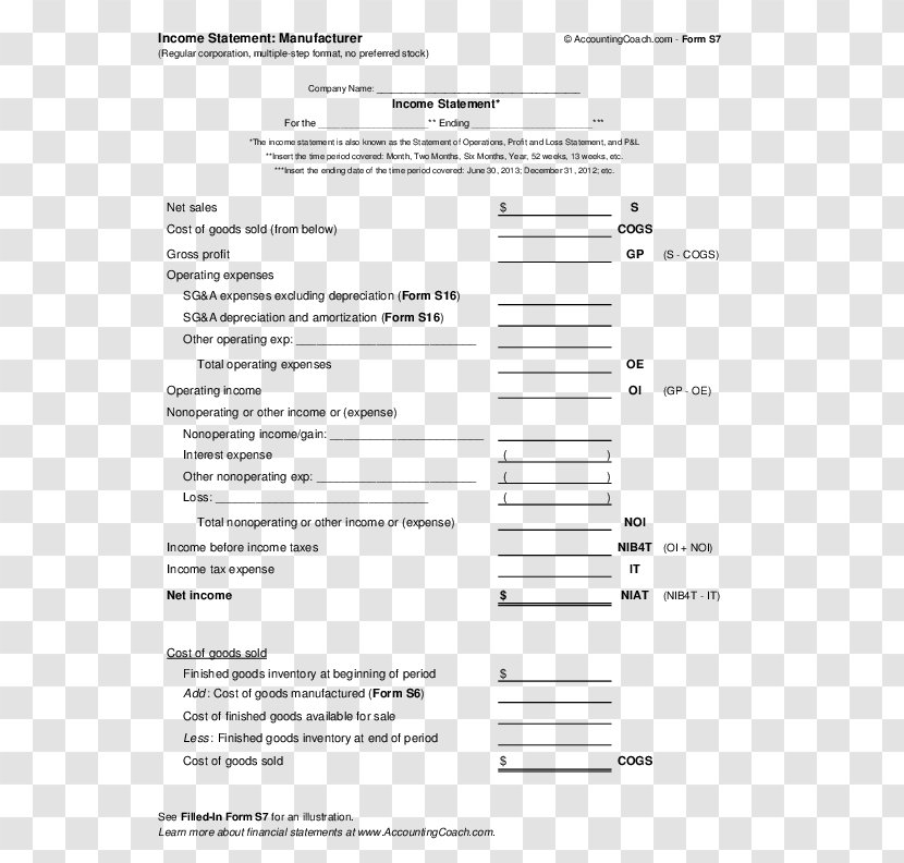 Income Statement Financial Business Manufacturing Finance Transparent PNG