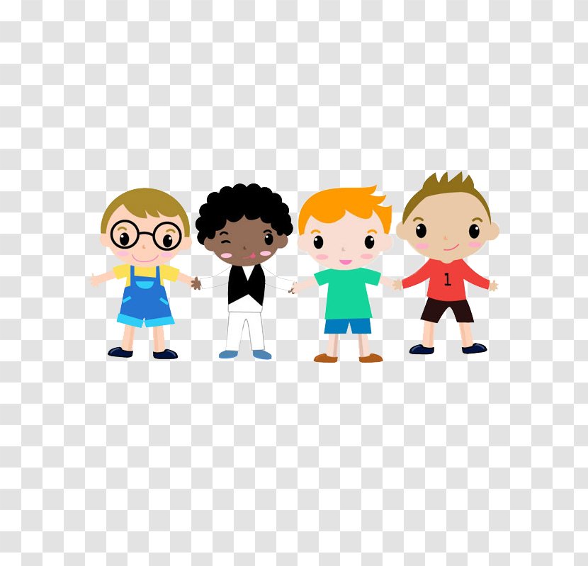 Cartoon Child Drawing - Boy - Four Holding Hands Transparent PNG