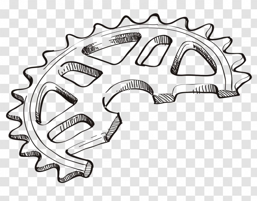 Motorcycle Helmets Sprocket Bicycle Drawing - Black And White Transparent PNG