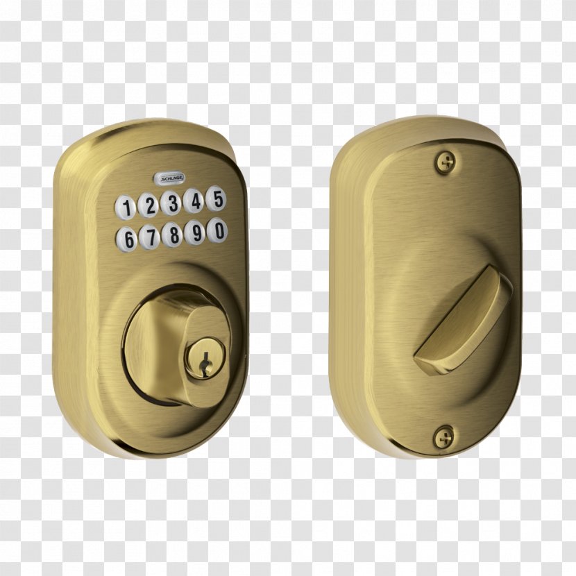 Schlage Dead Bolt Electronic Lock Door Handle - Brass Transparent PNG