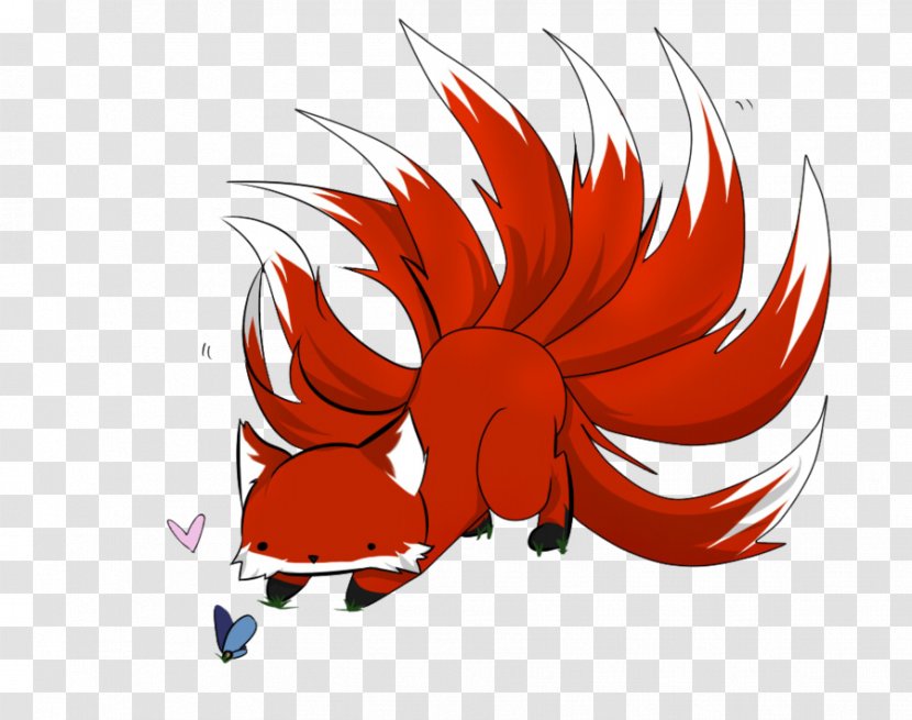 Nine-tailed Fox Kitsune Drawing Japanese Folklore - Red Transparent PNG