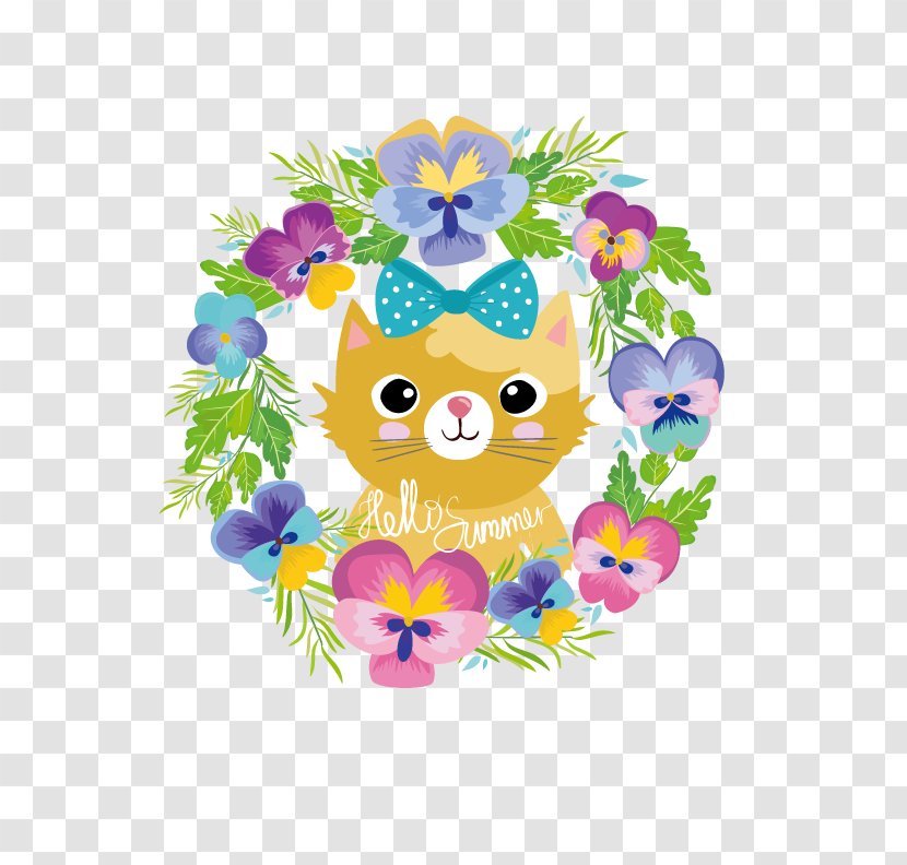 Cat Flower Cartoon - Creative Arts - Wreath Kitten Transparent PNG