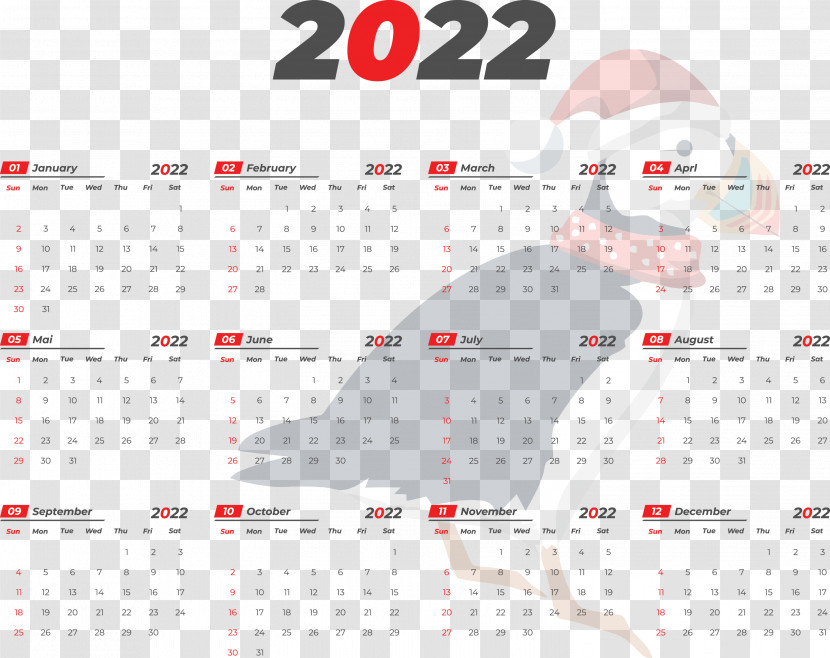 2022 Printable Yearly Calendar 2022 Calendar Transparent PNG