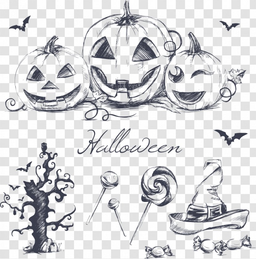 Halloween Drawing Pumpkin Wallpaper - Vector Painted Items Transparent PNG