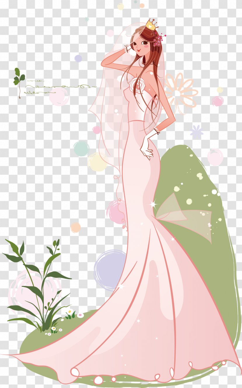 Marriage Contemporary Western Wedding Dress Bride Illustration - Cartoon Transparent PNG