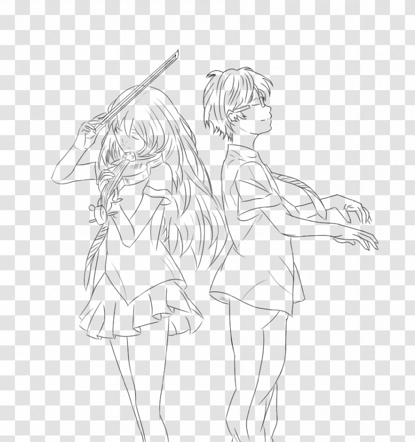 Kousei Your Lie In April Art Drawing Sketch - Silhouette - Kimi No Na Wa Transparent PNG