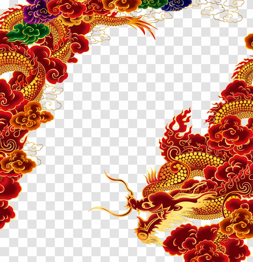 Chinese Dragon Fundal - Midautumn Festival - Cartoon Painted Red Transparent PNG