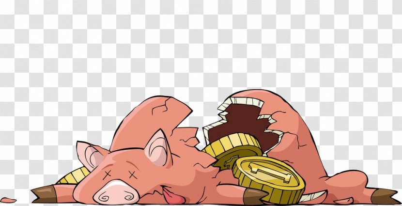 Cartoon Text Fiction Mammal Illustration - Broken Piggy Bank Transparent PNG