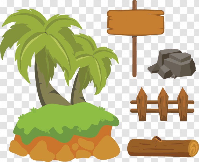 Tree Arecaceae Euclidean Vector Trunk - Coconut - Hand-painted Trees Head Stone Markers Transparent PNG