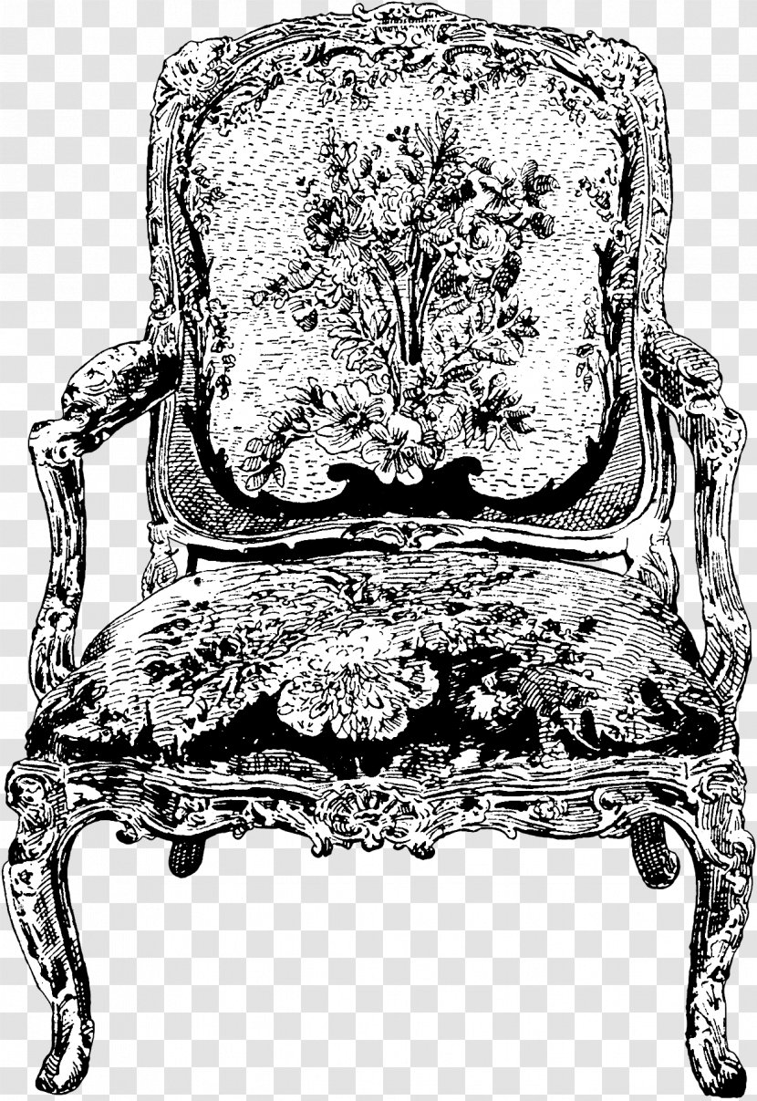 Chair French Furniture Bar Stool Decorative Arts - Monochrome Photography - Black Damask Transparent PNG