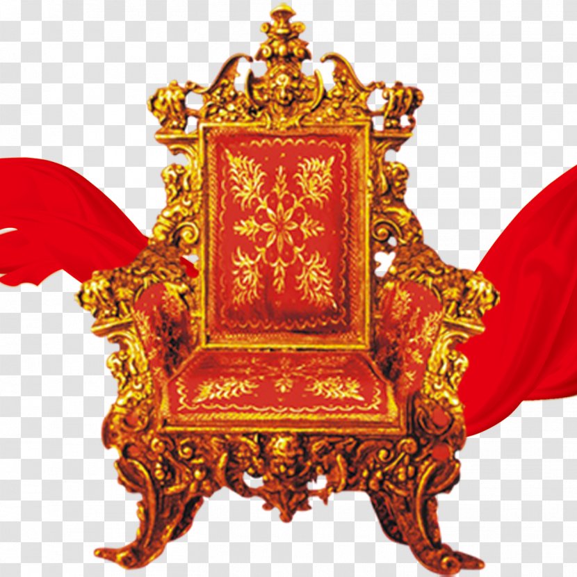 Throne Chair Stool Clip Art - Golden Red Retro Pattern Transparent PNG