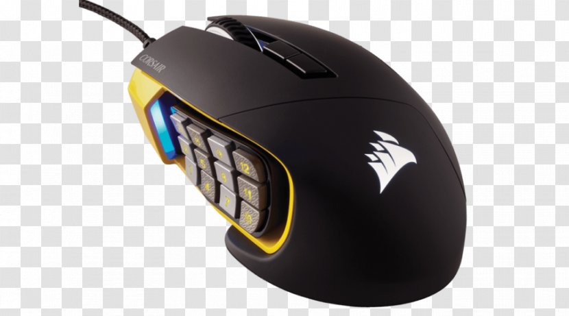 Computer Mouse Keyboard Corsair Gaming Scimitar RGB Optical MOBA/MMO Mouse, USB (Yellow) PRO Mats - Massively Multiplayer Online Game Transparent PNG