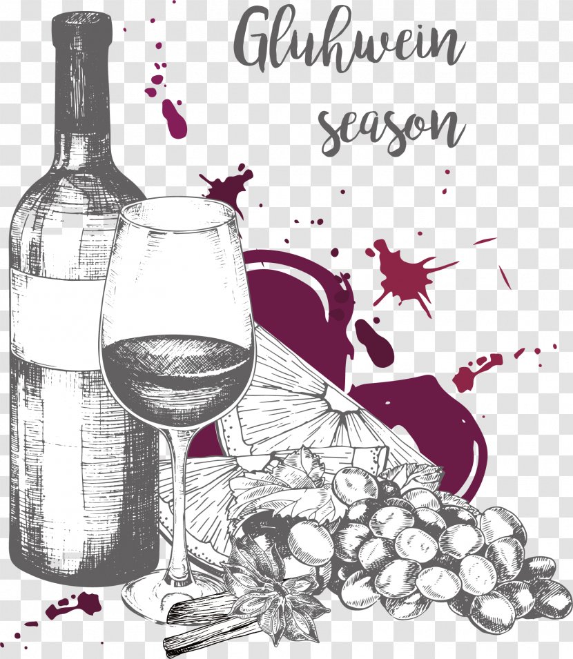 Red Wine Mulled Common Grape Vine - Calligraphy - Vector Hand-painted Posters Transparent PNG
