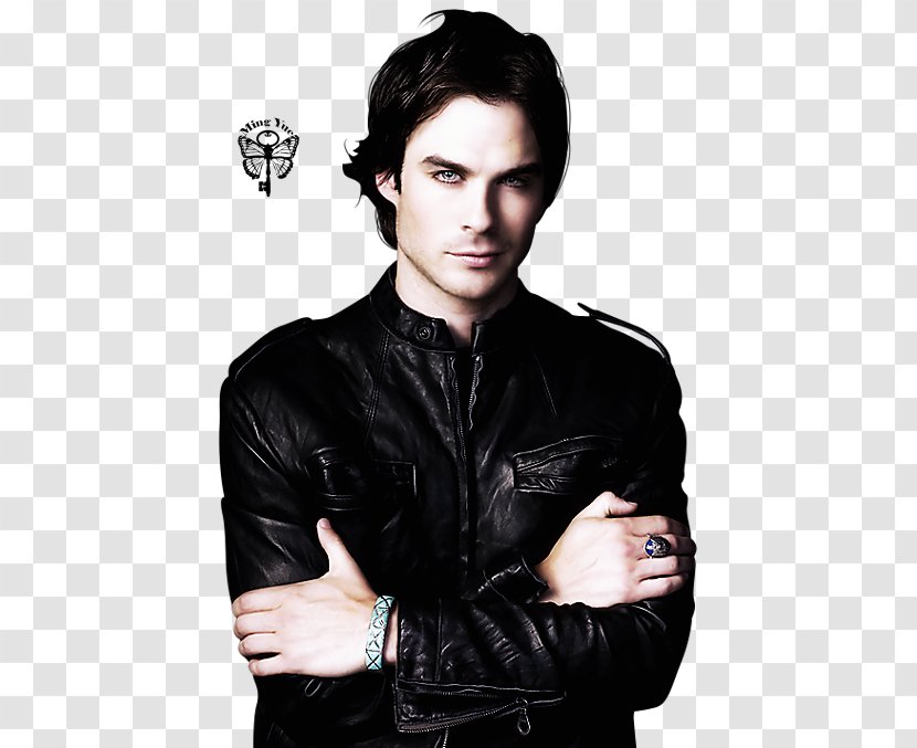 Ian Somerhalder The Vampire Diaries Damon Salvatore Leather Jacket Image - Watercolor Transparent PNG