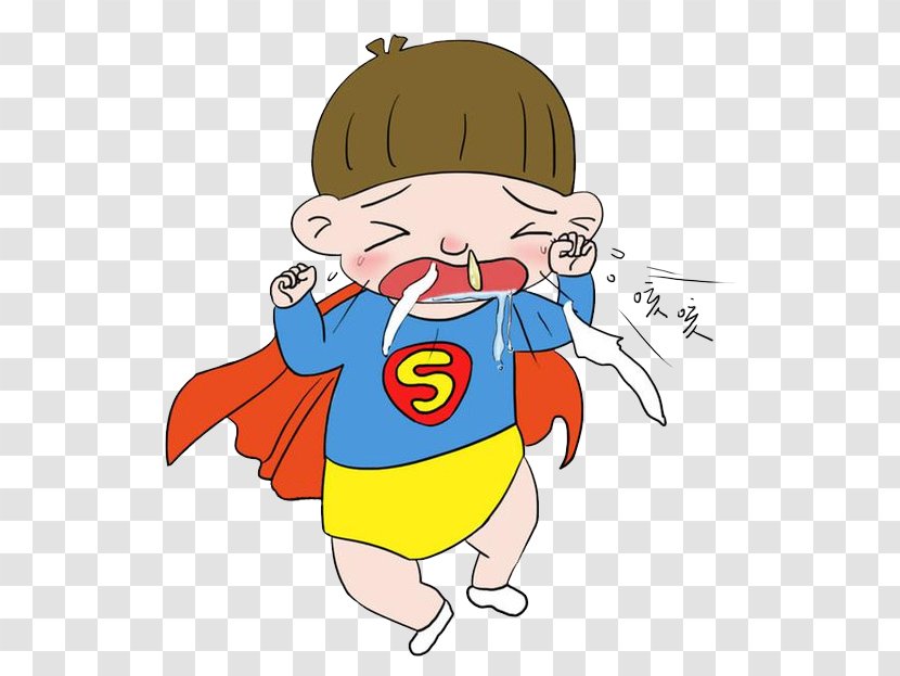 Cough Disease Child Common Cold - Heart - Cartoon Sick Baby Superman With Runny Nose Transparent PNG