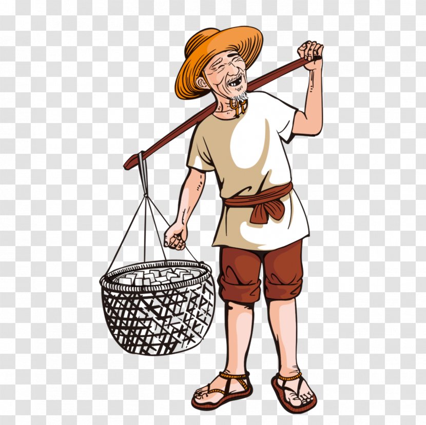 Farmer Cartoon Illustration - Art - The Old Man With Bamboo Baskets Transparent PNG