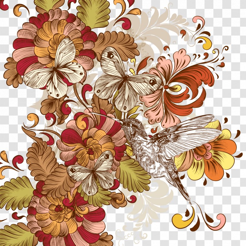 Flower Floral Design Vintage Clothing Clip Art - Stock Photography - Painted Background Hummingbird Transparent PNG