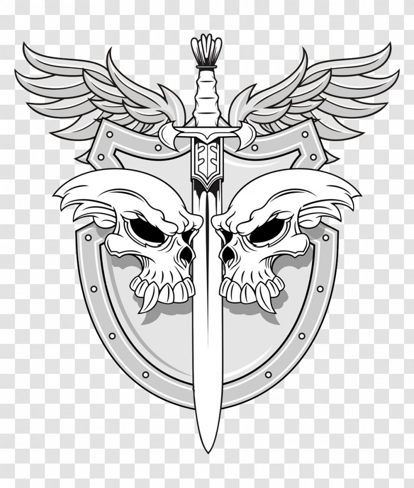 Sword Human Skull Symbolism Shield Illustration - Dagger - Vector Transparent PNG