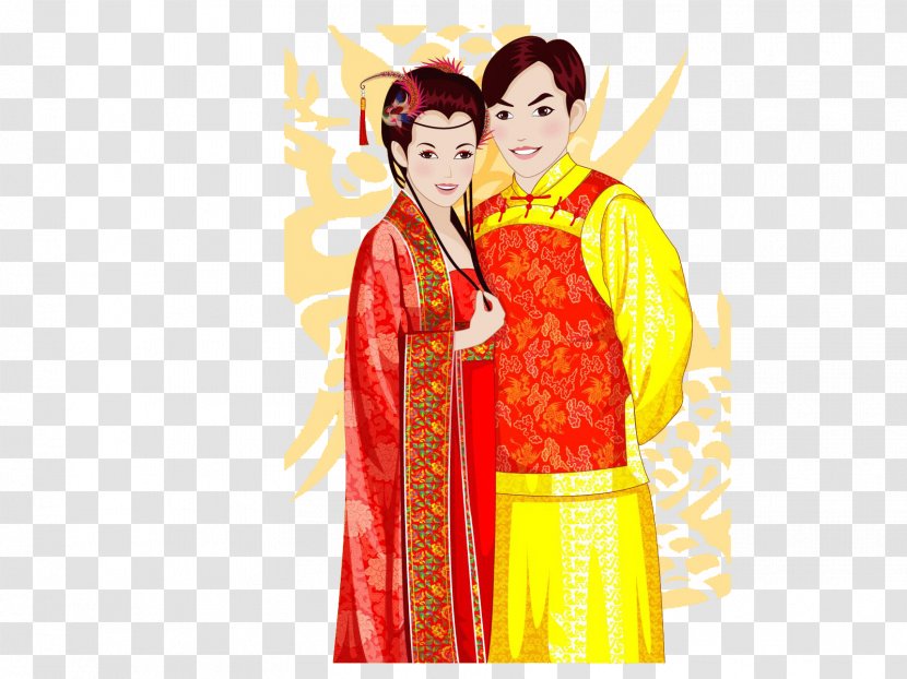 Wedding Chinese Marriage Bridegroom - Yellow - Hand-painted Vintage Transparent PNG