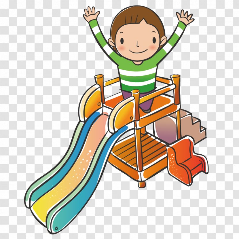 Playground Slide Cartoon - Boy Playing Transparent PNG