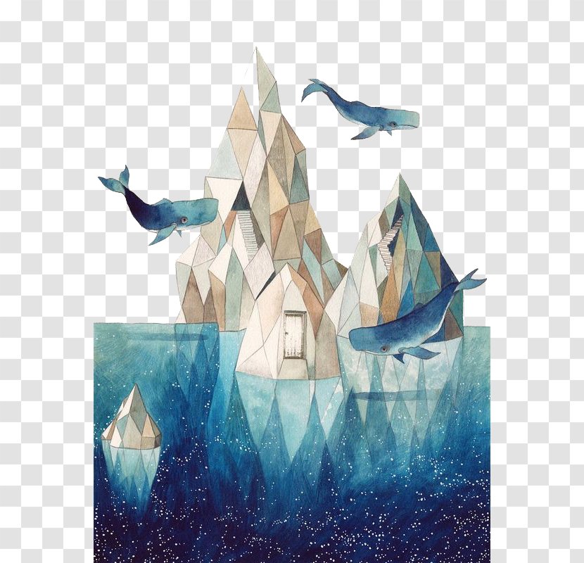 Canvas Print Art Drawing Watercolor Painting Illustration - Triangle - Cartoon Whale Castle Transparent PNG