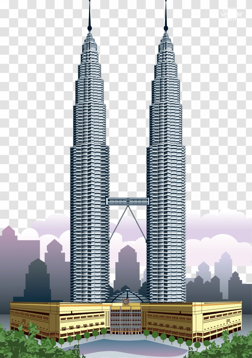 Petronas Towers Kuala Lumpur City Centre Burj Khalifa World Trade Center - Steeple - Vector Landmarks In Transparent PNG