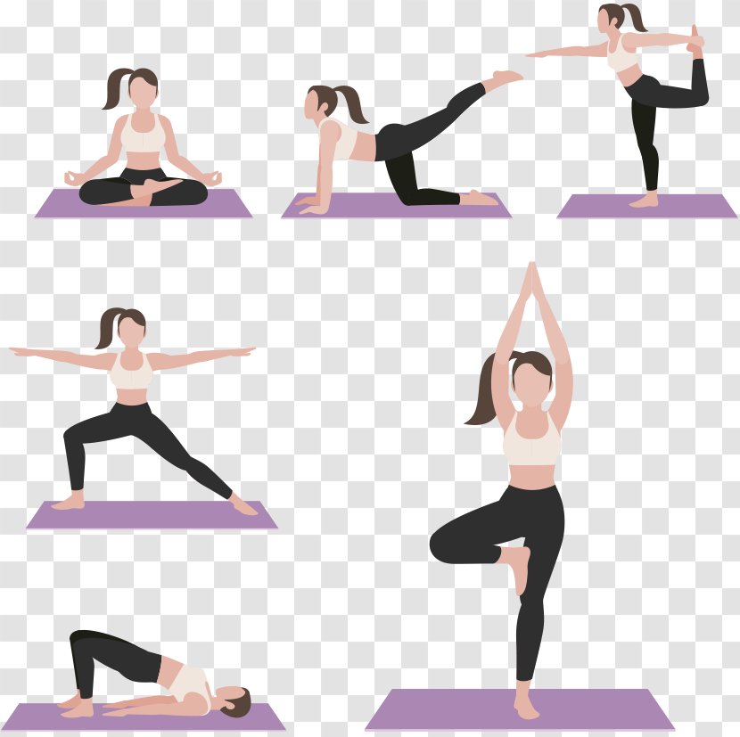 Yoga Cartoon Poster - Multiple Fitness Characters Transparent PNG