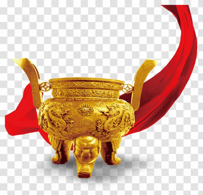 China Ding Gold Download - Dawenkou Culture - Pull The Ribbon Material Free Transparent PNG