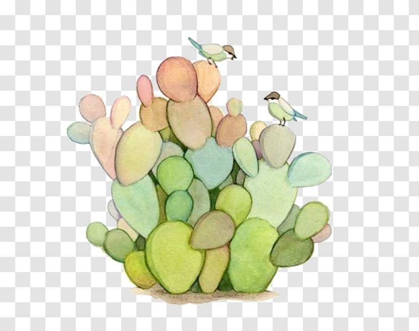 Cactaceae Watercolor Painting Succulent Plant Prickly Pear - Bird On Cactus Transparent PNG