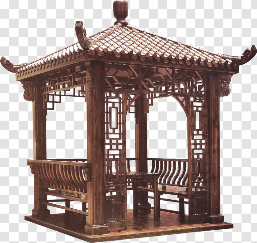 Wood Gazebo Garden Chinese Pavilion - Outdoor Structure - Carbonized Four Angle Transparent PNG