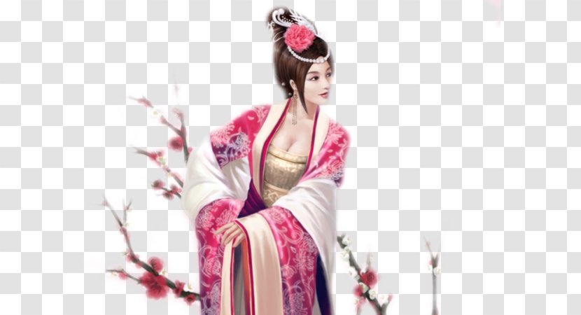 Geisha Japan Painting Cross-stitch Wallpaper - Flower Transparent PNG