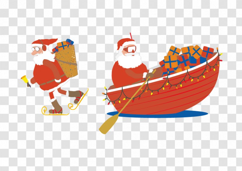 Santa Claus Boat Christmas Clip Art - Motorboat - Vector Transparent PNG