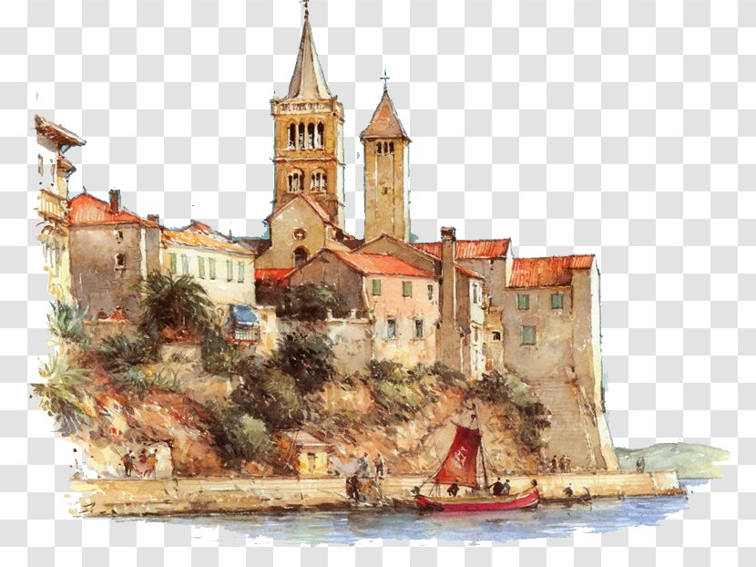 Watercolor Painting Painter Art Landscape - Castle Transparent PNG