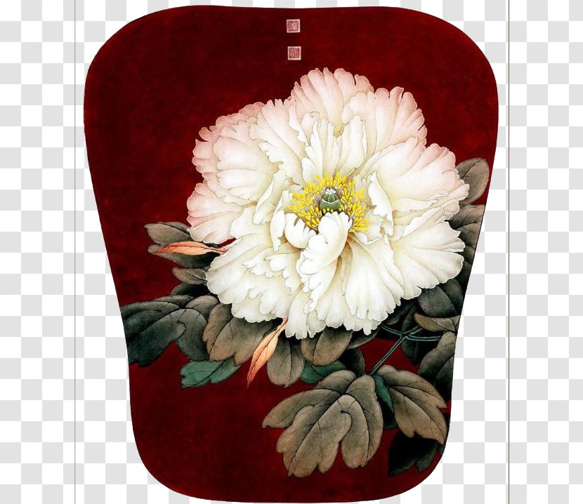 Gongbi Chinese Painting Art - White Peony Fan Decorative Material Transparent PNG