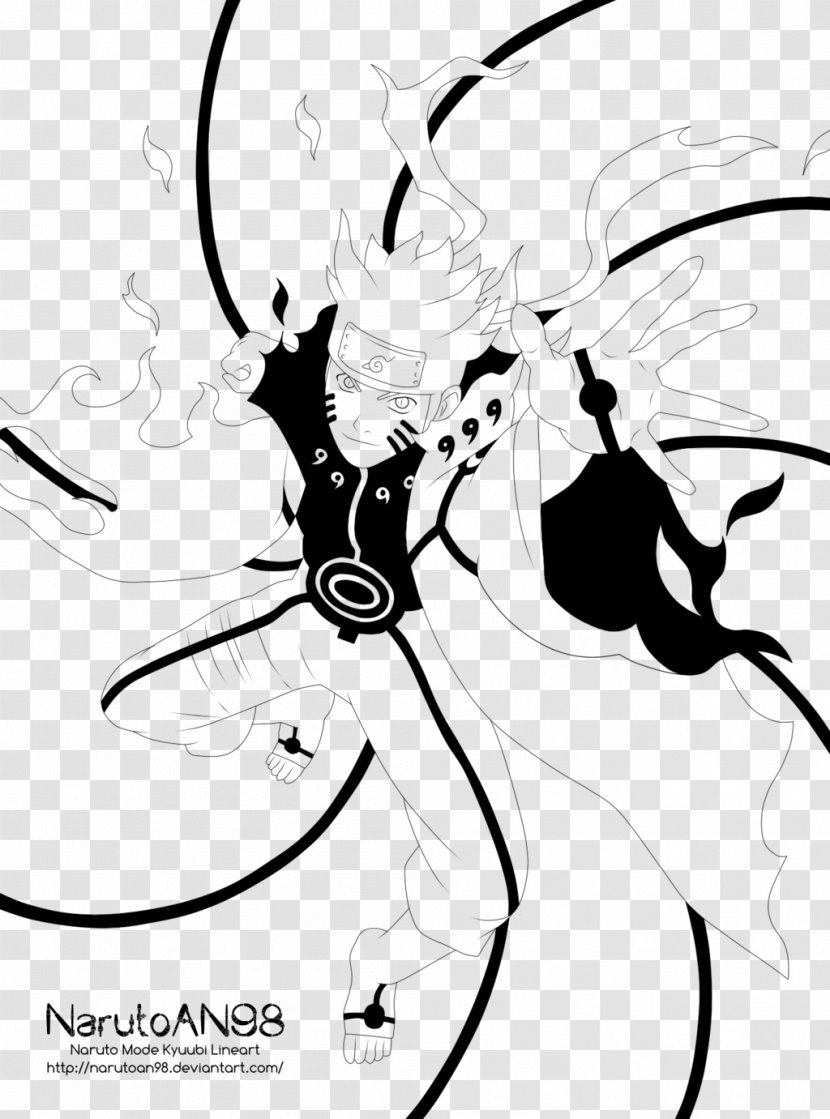 Black And White Naruto Uzumaki Line Art Drawing Kurama - Visual Arts Transparent PNG