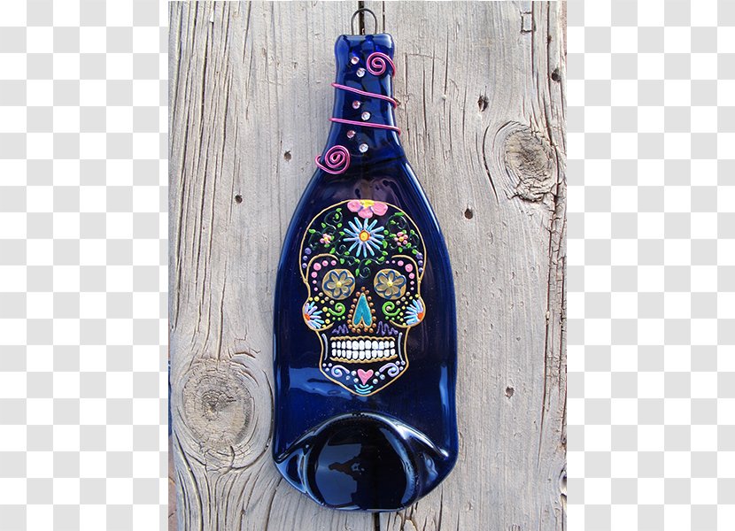 Glass Bottle Wine Cobalt Blue - Mexican Painted Skull Banner Transparent PNG