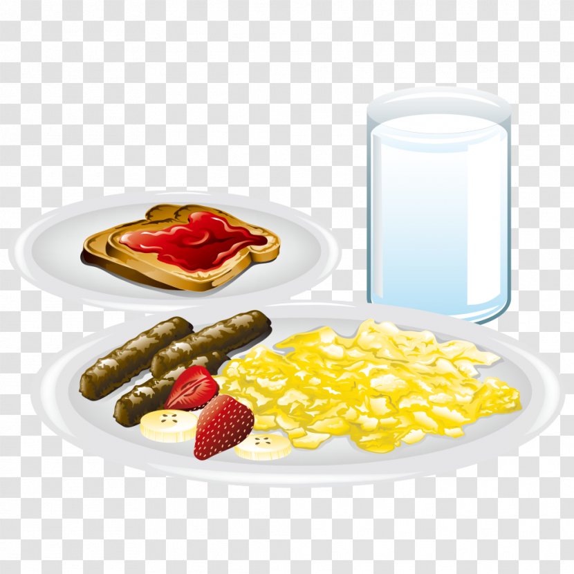 Sausage Breakfast Scrambled Eggs Fried Egg Bacon, And Cheese Sandwich - Vegetarian Food - Vector Transparent PNG