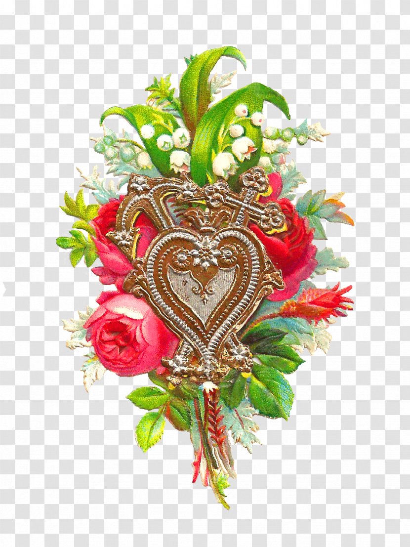 Victorian Era Rose Heart Valentines Day Clip Art - Gold Roses Cliparts Transparent PNG