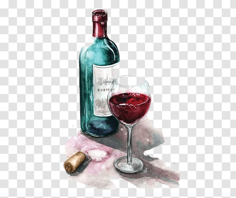Red Wine Champagne Watercolor Painting Bottle - Glass Transparent PNG