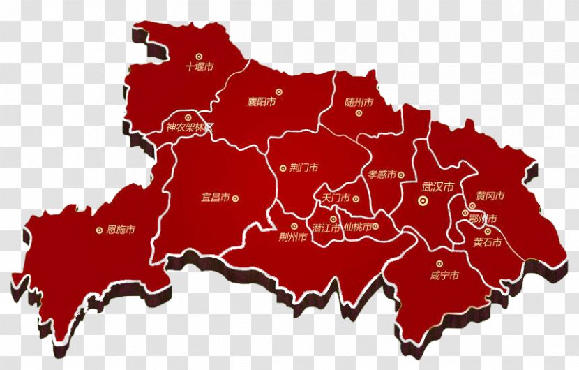 Wuchang District Jingzhou Xiaogan Shiyan Ezhou - Brick Red Map Of Hubei Transparent PNG