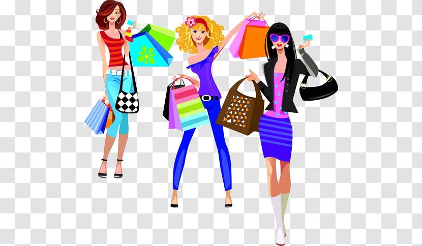 Online Shopping Fashion Illustration - Cartoon - Fashionable Women Transparent PNG