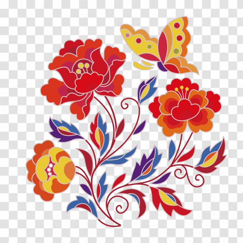 Flower Sketch - Art - Colored Floral Pattern Transparent PNG