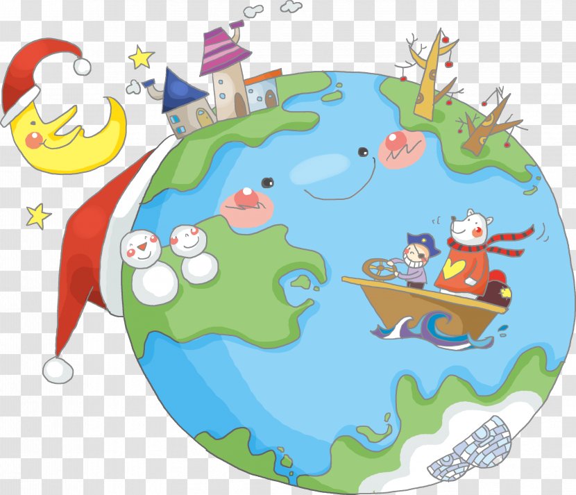 Earth Cartoon Christmas Illustration - Painting Transparent PNG